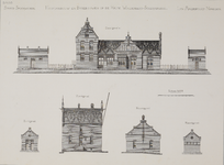 825156 Opstanden van de oost-, noord- en zuidgevel van het te bouwen stationsgebouw Woudenberg-Scherpenzeel van de ...